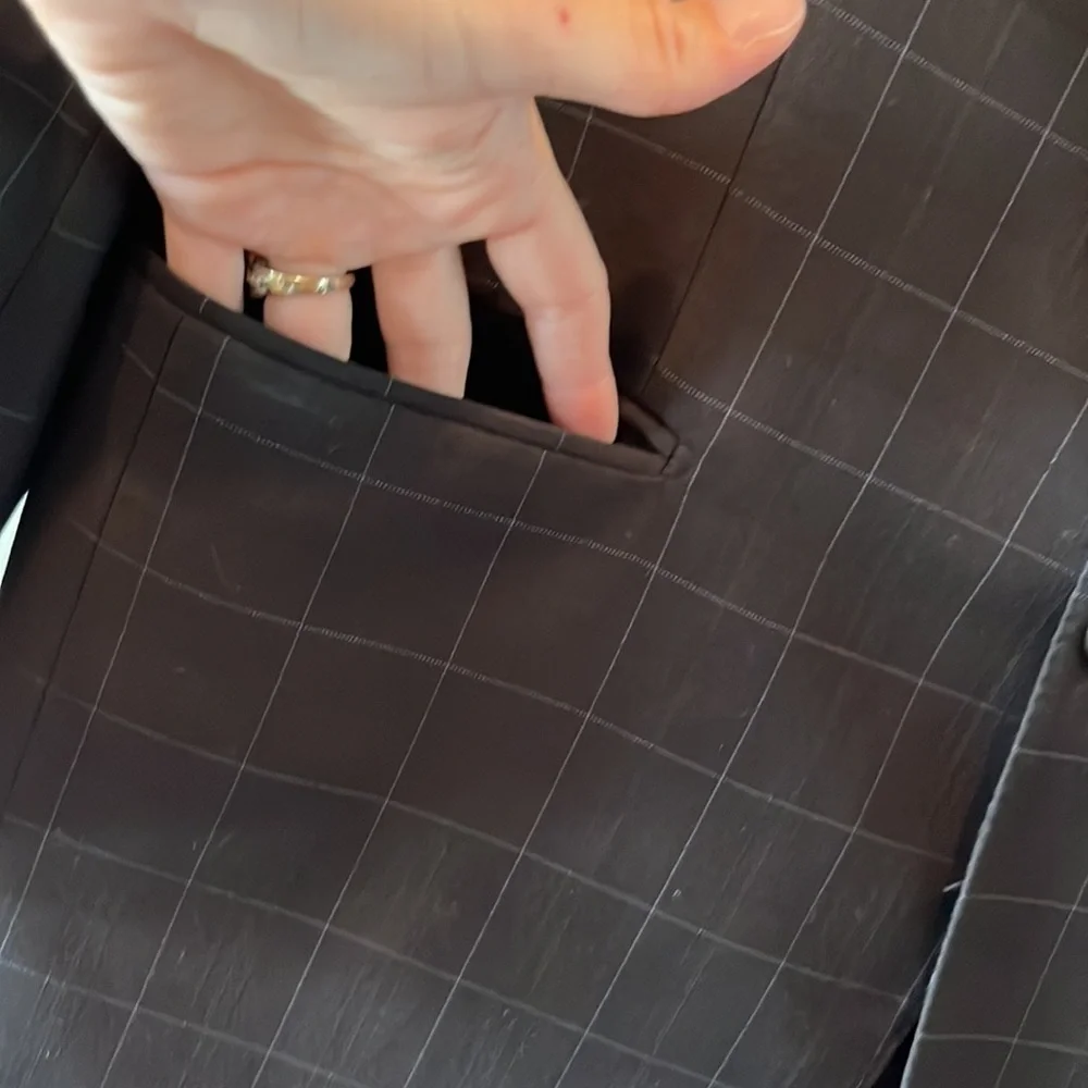 CERUTTI 1881 Italian suit jacket dark gray/ black blue windowpane tag Italian 52